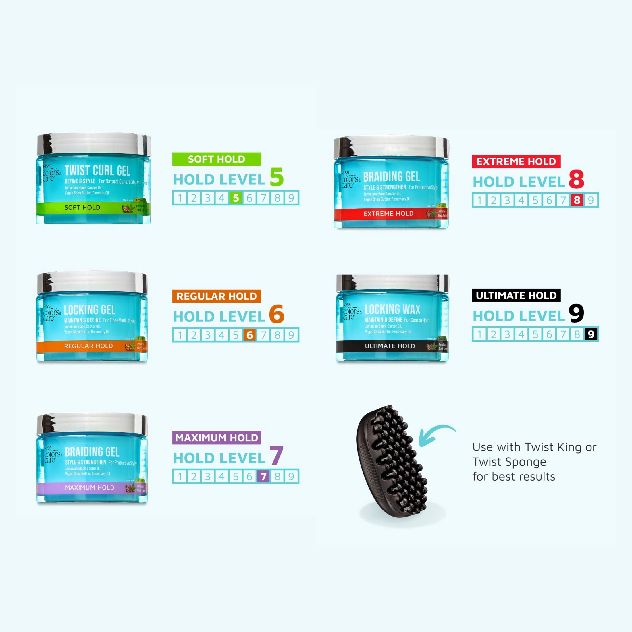Kiss Colors & Care Braiding Hair Styling Gel, Level 7 Maximum Hold for Textured Hair, 6 oz