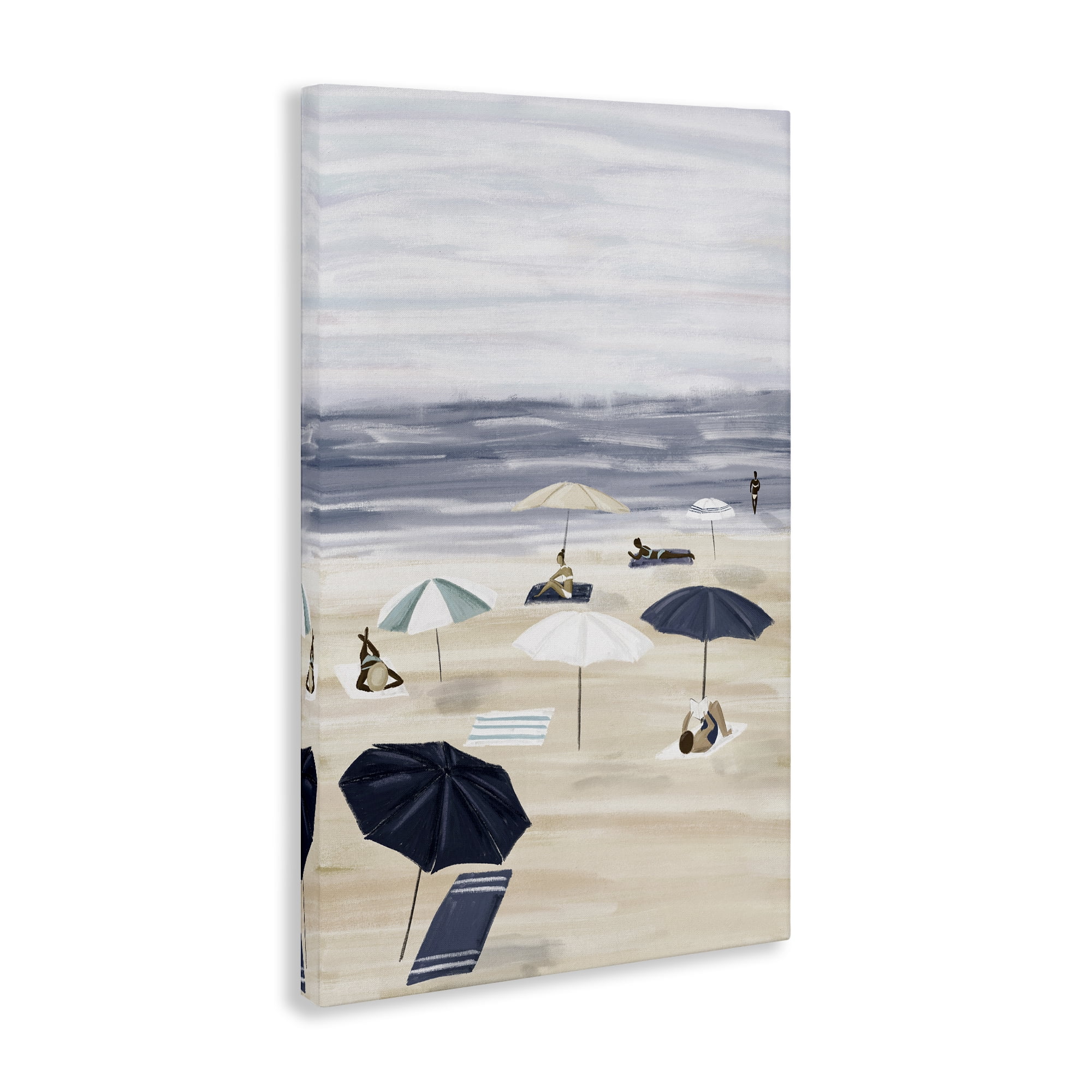 Stupell Industries Beachgoers with Umbrellas Nautical & Beach Painting Wrapped Canvas Art Print Wall Art, 20 x 30