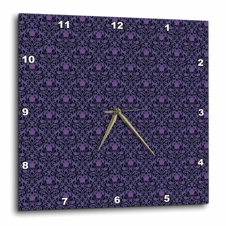 3drose, Elegant Purple and Black Diamond Pink Rose Damask, 10x10 Wall Clock