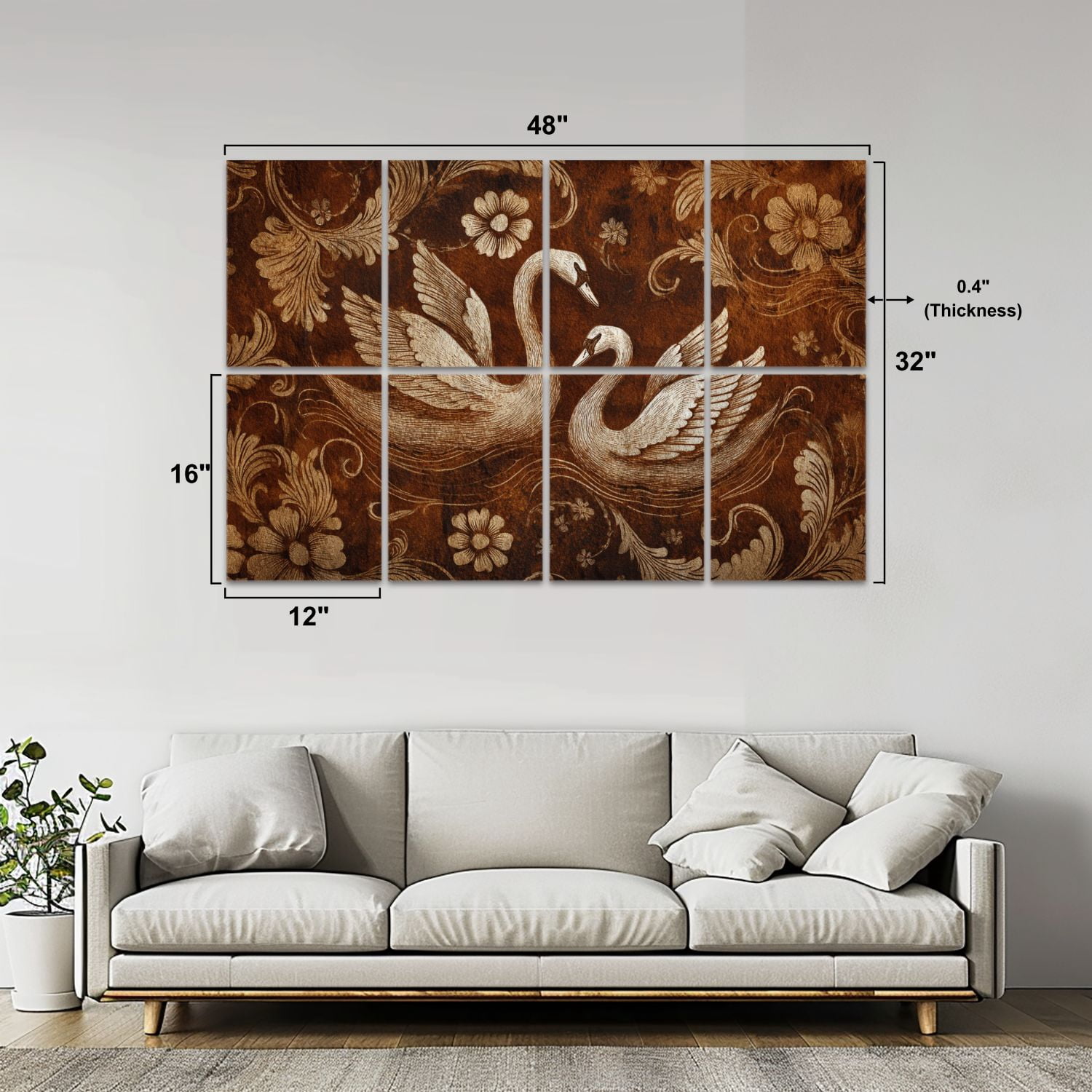 8 Pack Art Acoustic Panels Sound Absorbing Vintage Textured Romantic Swan Couple Victorian Framed Swan Art Decorative Soundproof Wall Panels Self Adhesive for Studio Home Office 48"x32"