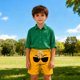 thumbnail image 5 of Pantalones cortos de playa para niños y niñas, de color liso, con estampado de expresión, transpirables y con bolsillos, para verano, 5 of 6
