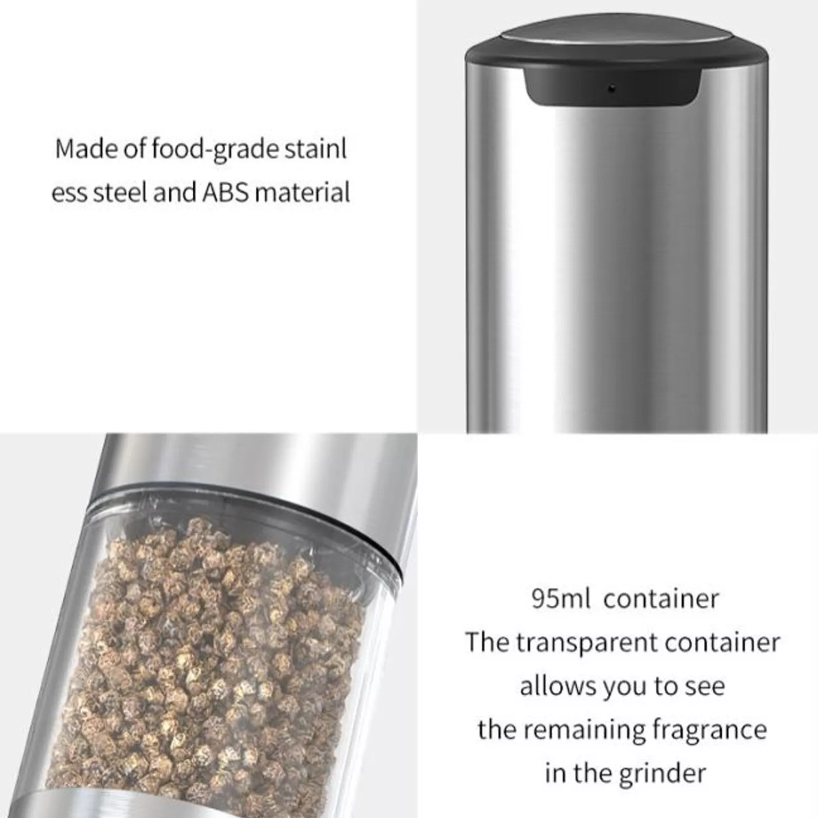 Baotom Electric Salt and Pepper Grinder Set Adjustable Grinding Coarseness Automatic Mill Shaker with LED Light