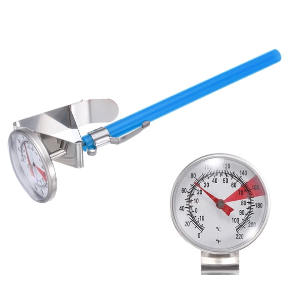 Bimetal Thermometer with 5in Stainless Steel Stem & 1.5in Dial, -10-110°C Temperature Range, Shatterproof Plastic Lens with Blue Sheath - Industrial Grade
