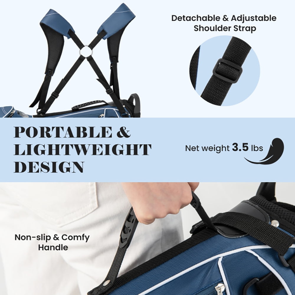 YYAo Golf Stand Bag, Golf Bag, Portable Golf Club Bag,Golf Stand Cart Bag with 4 Way Divider Carry Organizer Pockets-Blue