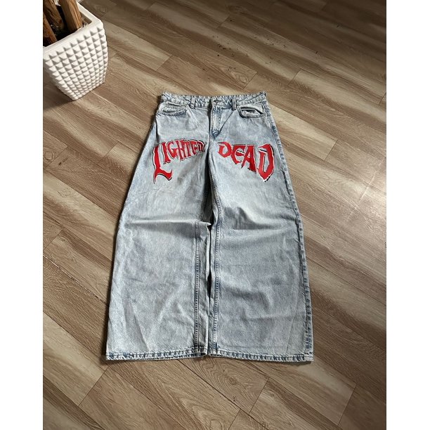 Pantalones vaqueros casuales con estampado de patrón simple de estilo hip-hop de Harajuku, pantalones deportivos diarios retro de patineta para hombre, pantalones de pierna ancha de diseño Y2K