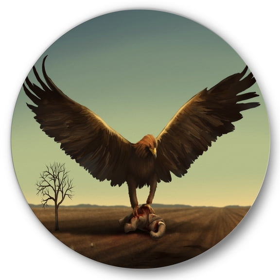 Designart 'Open Wings Roc Bird in Wild' Farmhouse Circle Metal Wall Art 36x36 - Disc of 36