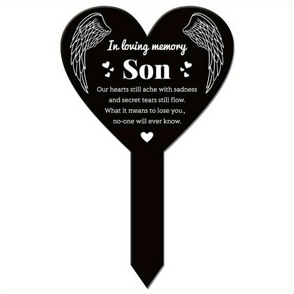 1pc Acrylic Garden Stake Ground Insert Decor for Yard Lawn Garden Decoration Heart with Memorial Words Wing 258x158mm