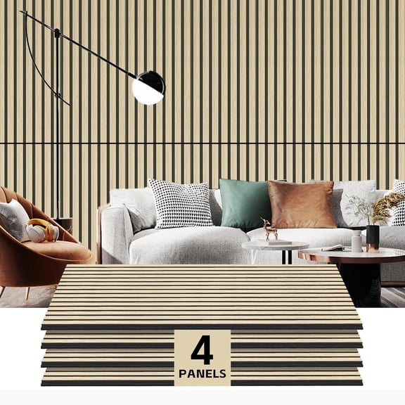 SUPEASY 4-Pack 92.52inch*7.87inch WPC Acoustic Slat Wall Panel for Modern Interior Decor, TV Background, Living Room,