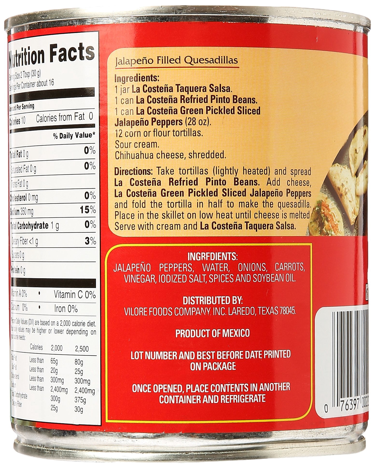 La Costena Jalapeno Peppers Sliced Unflavored 28 Ounce (Pack of 24)