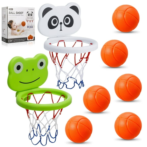 KABOER Bathtub Basketball Hoop for Kids - 2 Pack Suction Cup Bath Toys with 6 No Hole Balls, Shower Basketball Set for Toddlers Ages 4-8, Kids Basketball Hoop for Bathtub