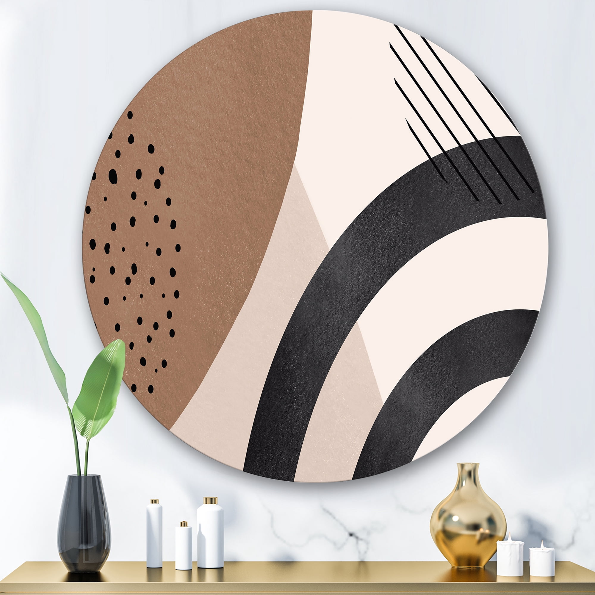 Designart 'Abstract Ivory Shapes and Shapes in Terracotta III' Modern Circle Metal Wall Art 29x29 - Disc of 29