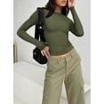thumbnail image 2 of Womens Long Sleeve Shirts Basic Spring Crop Tops Fall Fashion Layering Slim Fitted Tops, 2 of 3