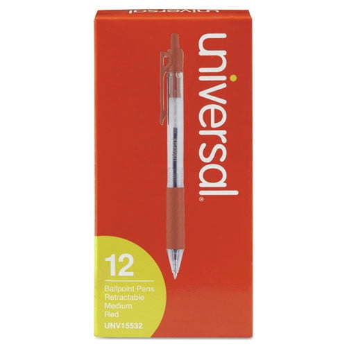 Universal UNV15532 Comfort Grip Retractable Medium 1mm Ballpoint Pen - Red (1 Dozen)