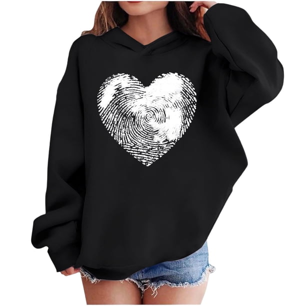 Sudadera con capucha y estampado de corazón de San Valentín, sudadera de manga larga para niños y niñas, chaqueta para niñas de talla mediana y grande.