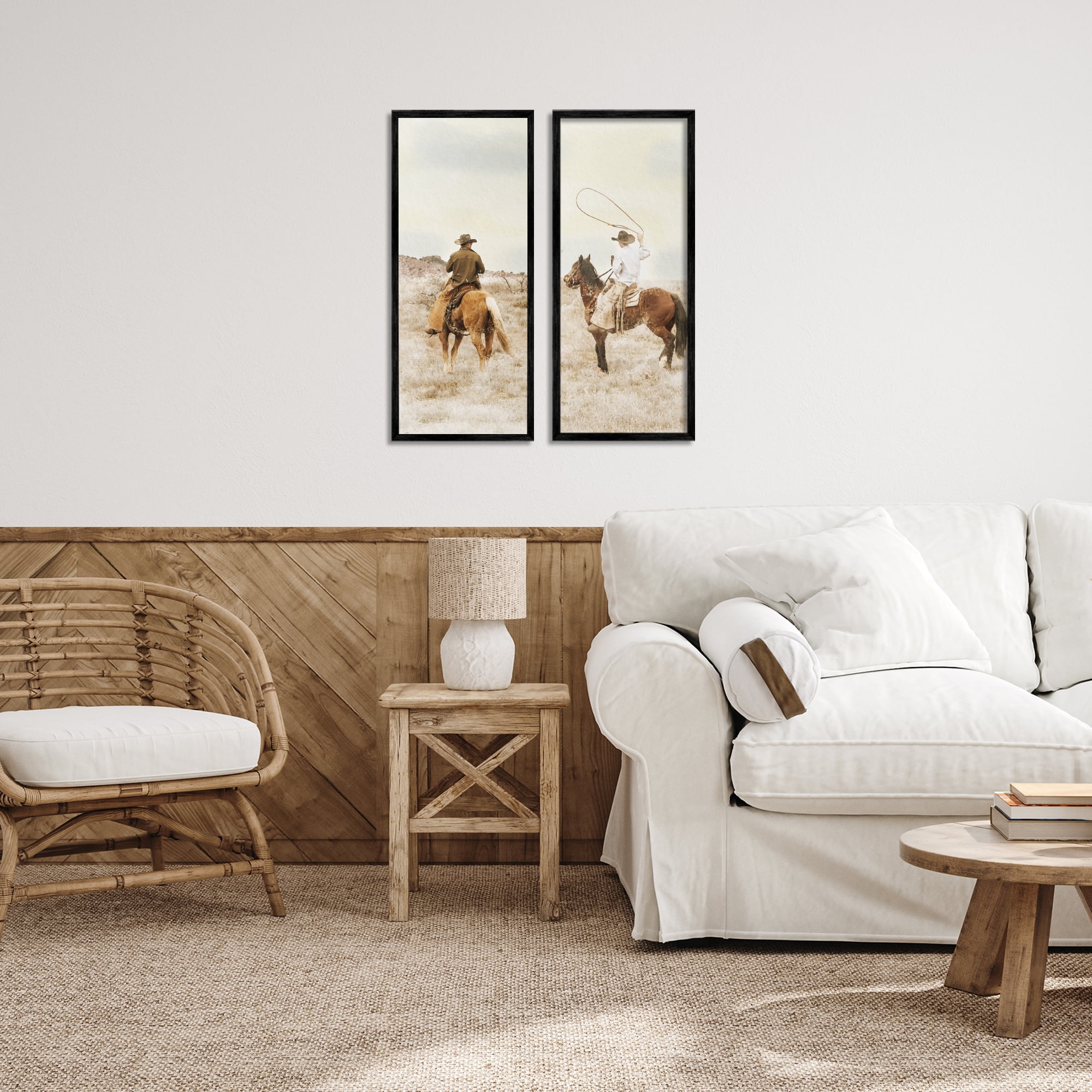 Stupell Industries Wrangling Cowboy Duo 2 Piece Black Framed Giclee Art Set, design by Marcus Prime