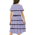 thumbnail image 5 of Girls Clothes under $5 Short Sleeve Stripe Print Pleats Toddler Kids Girls Cute Stretchy A Line Dress 4-14 Years, 5 of 6