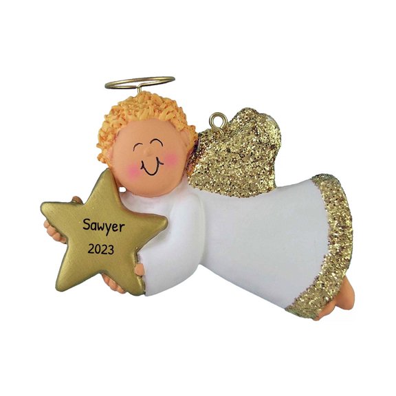 Personalized Angel Ornament 2024 Male Blonde Guardian Angel with Star 1 Count - Ornaments by Elves