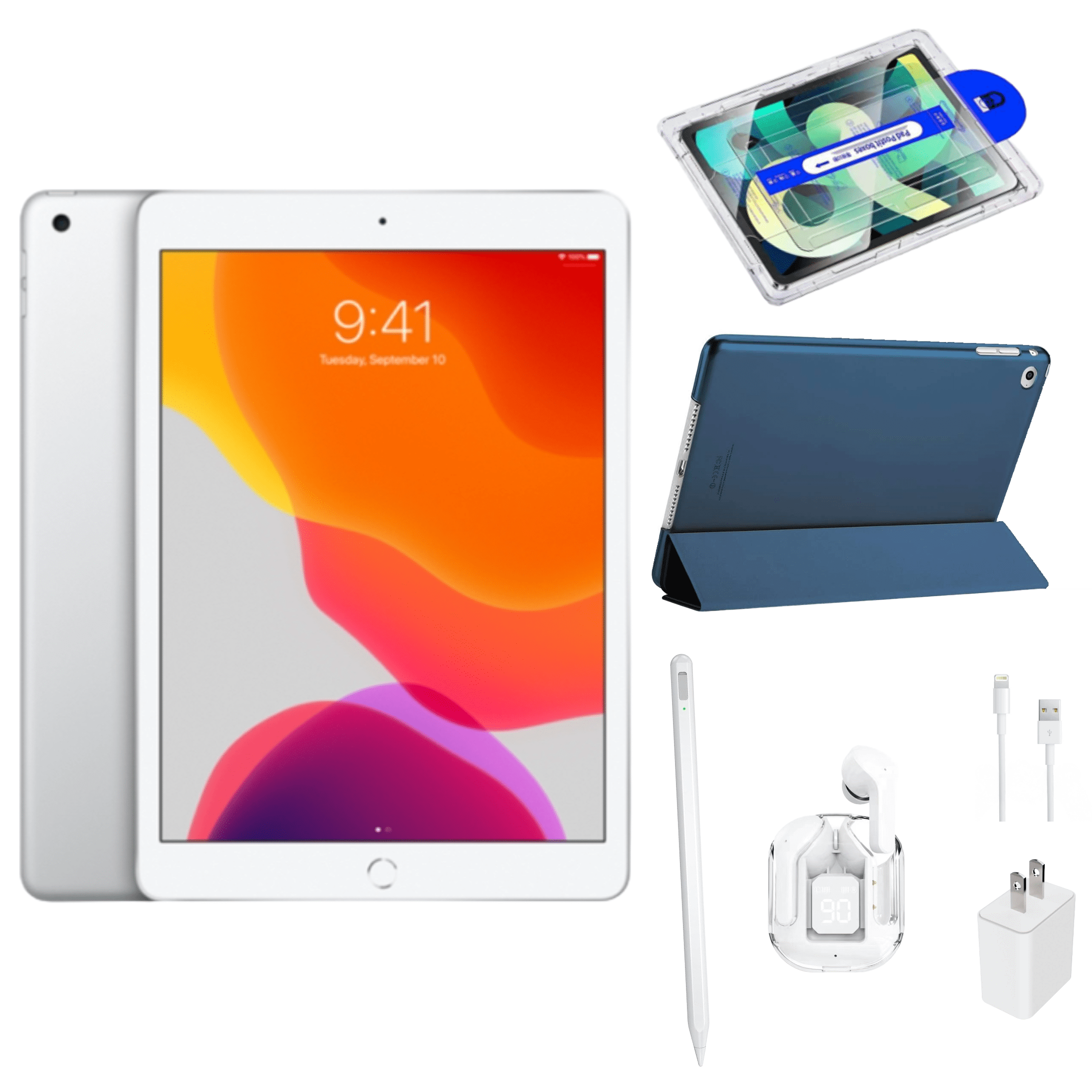 Restored Apple iPad 7 Bundle - 10.2" 32GB Space Gray (Wi-Fi) - Magnetic Smart Case, Wireless Earbuds, Stylus, Screen Protector, and Charger Included (Refurbished)