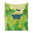 thumbnail image 1 of Yoga Soft Flannel Fleece Throw Blanket, Modern Young Girl on Her Mat in Lotus Pose at the Park, Cozy Plush for Indoor and Outdoor Use, 70" x 90", Earth Yellow Lime Green, by Ambesonne, 1 of 5