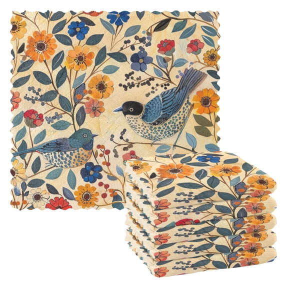 Birds and Flowers Kitchen Towels 6 Pcs Dish Towels Absorbent Soft Quick Dry Towel Dish Rags for Washing Dishes