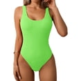 thumbnail image 3 of Coco&Chic Women One Piece Swimsuit Solid Ribbed Monokini Swimwear Scoop Neck Low Back Bathing Suit, 3 of 8