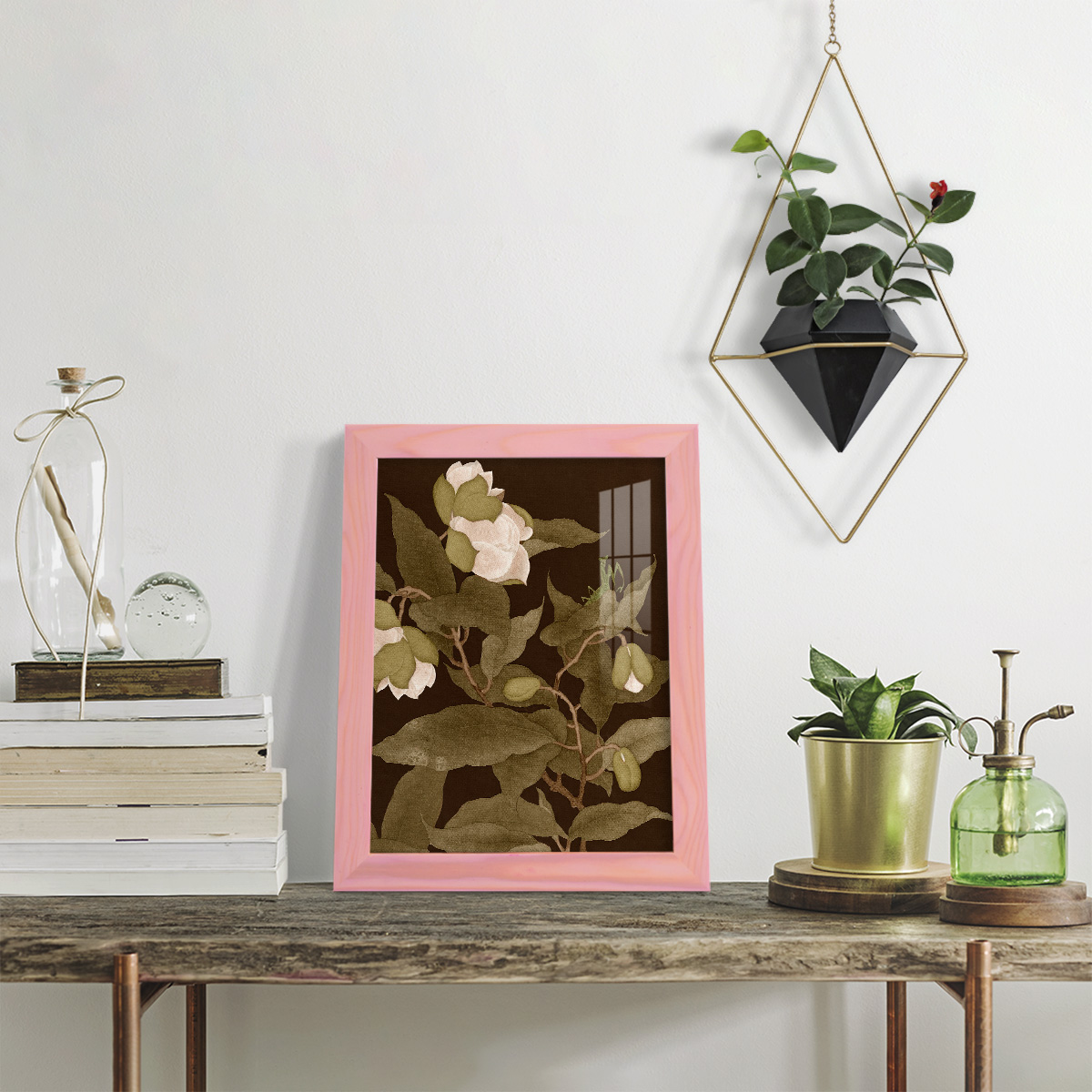 Asian Brocade I - Framed Print w/glass - Sunset Pink