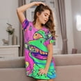 thumbnail image 3 of Xecao Psychedelic Cartoon Frog for Women's Loose Nightgown Sleepwear Short Sleeves Shirt Casual Print Sleepdress, 3 of 6
