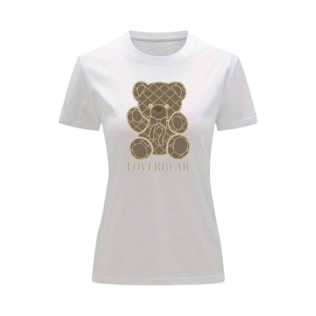 Playera Blusa Con Impresion De Oso LoverBear Con Fondo De Dinero Ropa De Mujer Juvenil Color Blanco Talla Mediana Marca Emil SaEs