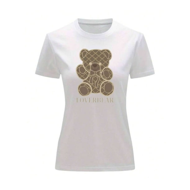 Playera Blusa Con Impresion De Oso LoverBear Con Fondo De Dinero Ropa De Mujer Juvenil Color Blanco Talla Chica Marca Emil SaEs