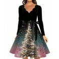 thumbnail image 4 of Women's Fashion Elegant Autumn and Winter Long Sleeve V-Neck Christmas Print Dress for Holiday Parties and Casual Wear, Stylish Women's Seasonal Dress,Light pink,M, 4 of 4
