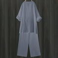 thumbnail image 5 of qolati Two Piece Sets for Women Solid 2 Piece Outfits Cotton Linen Oversized Button Down V Neck Long Sleeve Shirts High Waist Drawstring Wide Legs Pants Lounge Sets, 5 of 9