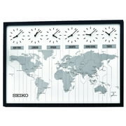 Seiko 24 Worlds View Wall Map with 6 Time Zone Clock, Traditional, Analog Quartz QXA538KLH