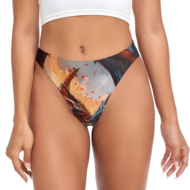 Balery Lava Dragon Tangas de Algodón para Mujer con Estampado – Ropa Interior Sexy, Transpirable, G-string-Small