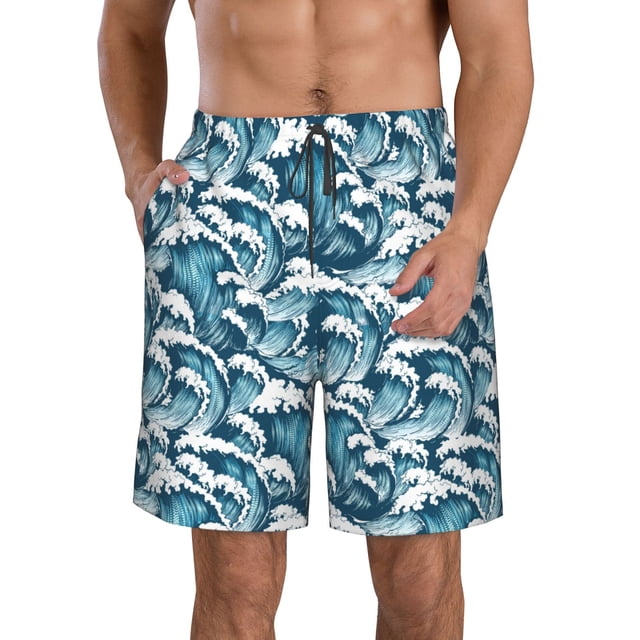 Balery Ocean Waves Traje de Baño Estilo Hawaiano para Hombre, Shorts de Secado Rápido con Bolsillos-X-Large