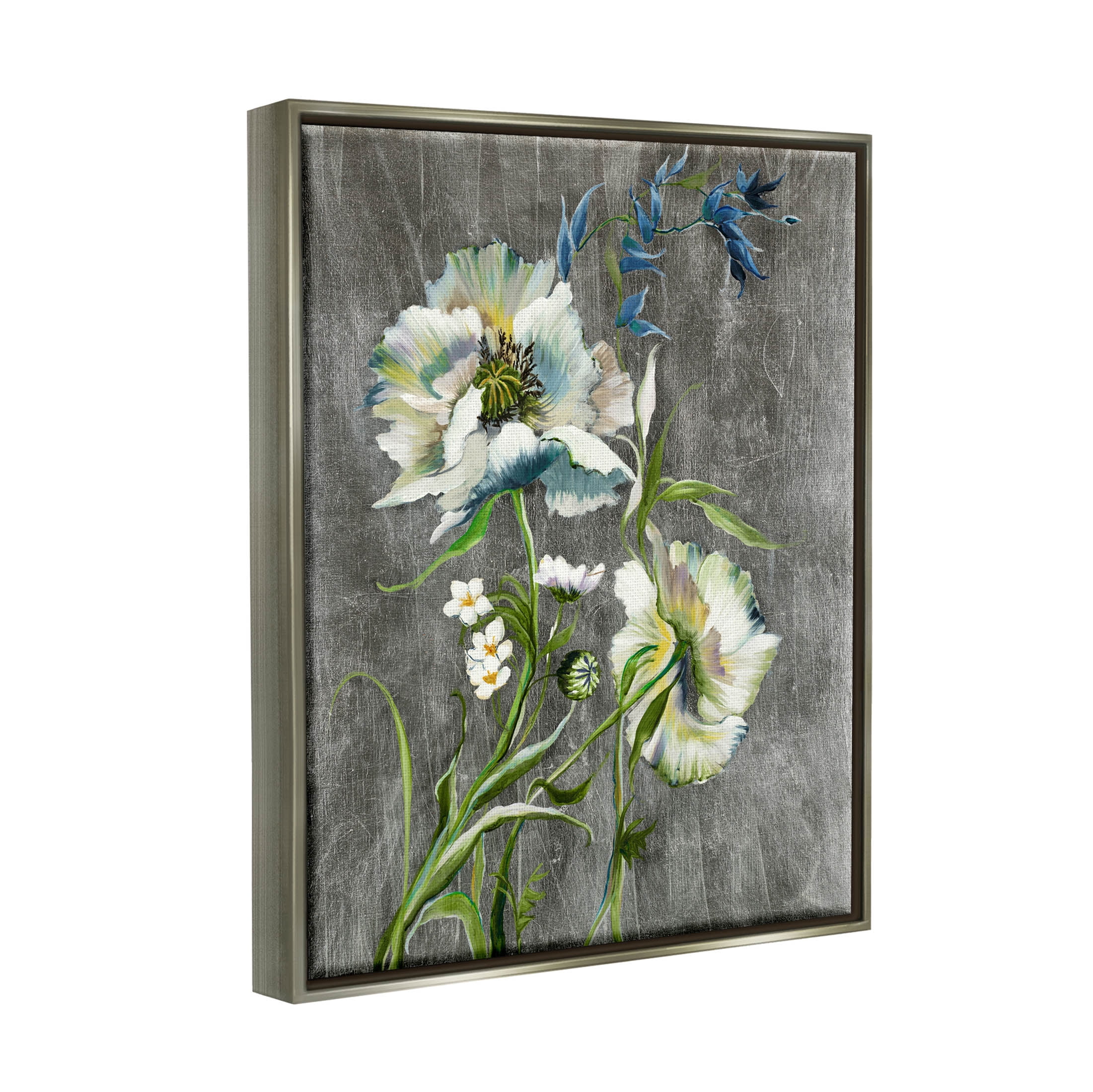 Stupell Industries Blooming White Flowers Graphic Art Luster Gray Floating Framed Canvas Print Wall Art, Design by Liz Jardine
