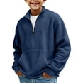 thumbnail image 4 of mgoYE Boys Quarter Zip Pullover Long Sleeve Corduroy Shirts Oversized Sweatshirts Kids Preppy Clothes Teens Hoodie(Navy,9-10 Years), 4 of 4