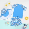 thumbnail image 3 of Baby Toddler Boys 3-Pieces Swimsuit Sets Dinosaur Bathing Suit Short Sleeve Rashguard & Trunks Swimwear with Hat UPF 50+, 3 of 4