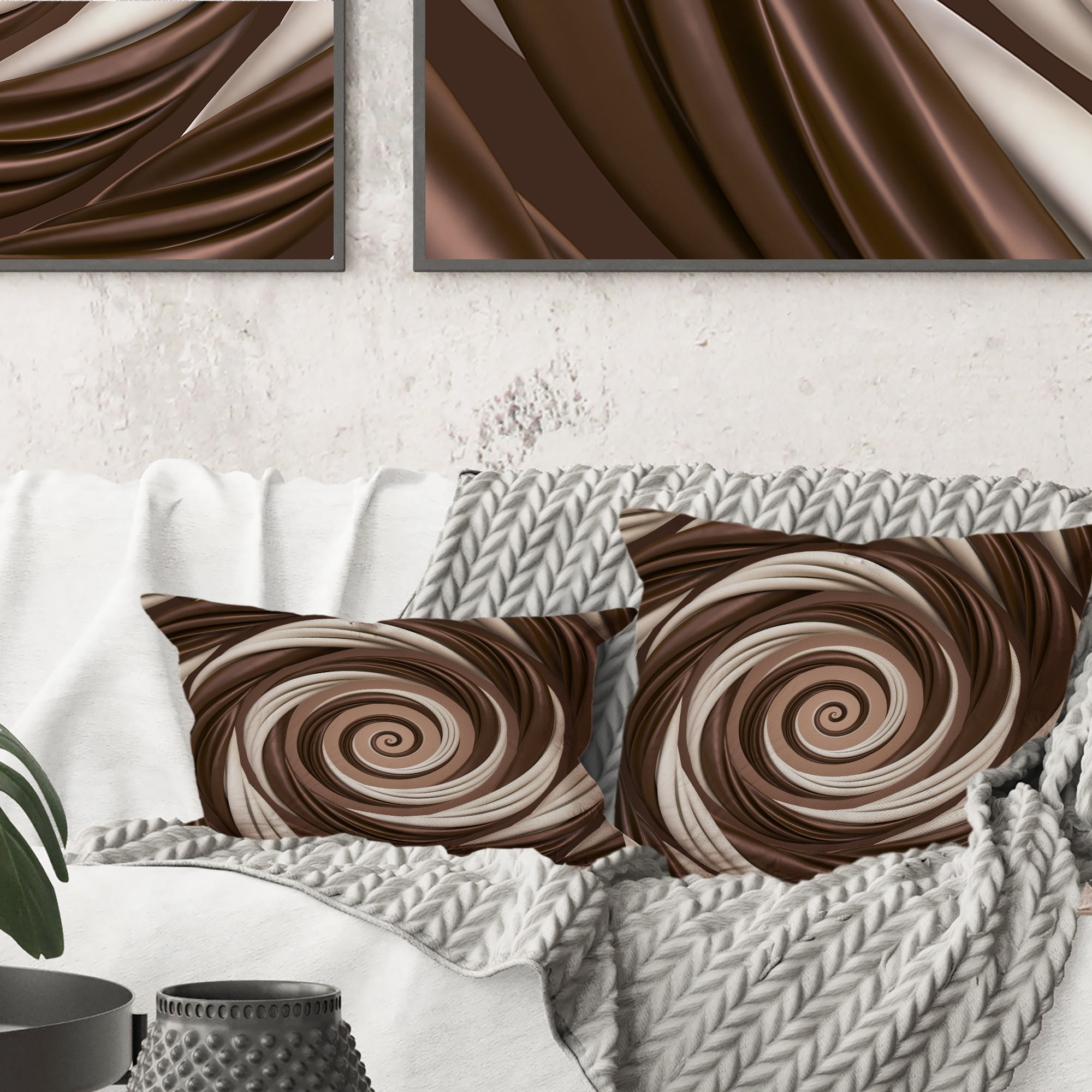 Designart Chocolate and Milk Candy Spiral Design - Abstract Throw Pillow - 16x16