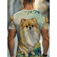 thumbnail image 2 of Men's Printed T-Shirt - Full Body Pomeranian Pattern Design Short Sleeve Crew Neck Casual Shirt, Light and Breathable, Suitable for Home Leisure and Outdoor Activities, Machine Wash, 2 of 6