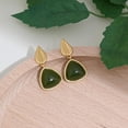 thumbnail image 3 of Gold Plated Natural Green Jade Earrings Elegant Triangle Birthstone Earrings with Gold Leaf Stud Earrings for Women Trendy Hypoallergenic Jade Jewelry for Gift, 3 of 6