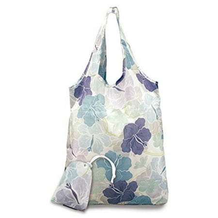 Welcome To The Islands - Foldable Tote Shopping Bag Modern Hibiscus Blue - 0