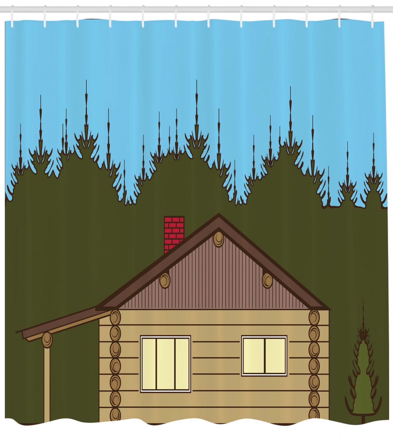 Log Cabin Shower Curtain, Cartoon Image of a Rustic Cabin ...