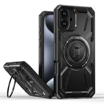 Magnetic for iPhone 16 Case with Stand, Compatible with Mag-Safe Charging, Shockproof Protective Cover Rugged Phone Case, Built-in Rotatable Ring Holder Kickstand for iPhone 16, Black