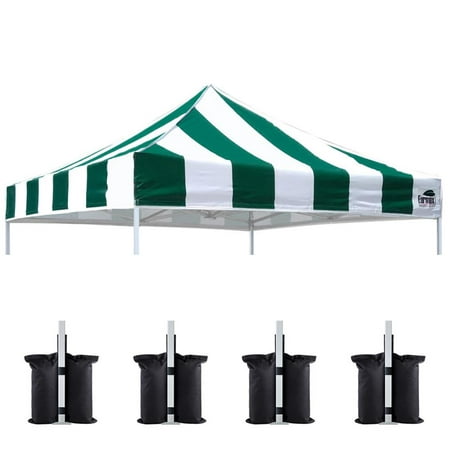 Eurmax 10x10 Pop Up Canopy Tent Top Cover Bonus 5PC Pack Canopy Weight Bag(Stripe Forest Green)