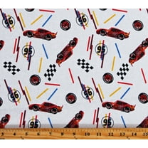 Cotton Lightning McQueen Tires Toss Disney Cars Racecar Kids Children's White Cotton Fabric Print by the Yard (76824-A620715)