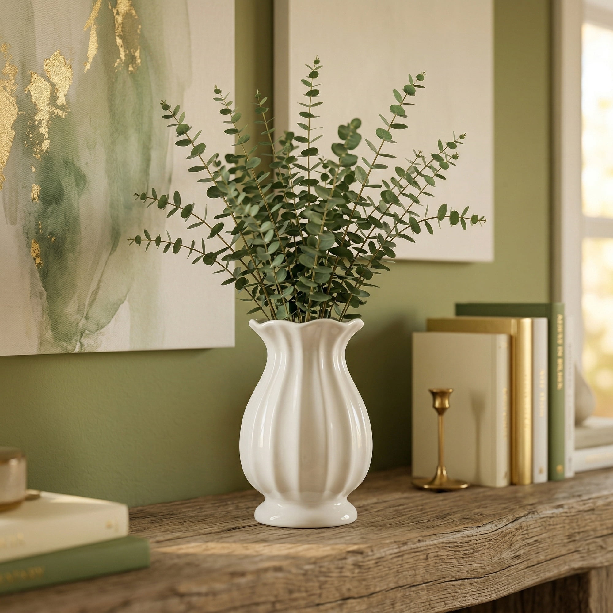 Unique Bargains Modern Ceramic Vase for Table Vase Bright White 5.1"L x 5.1"W x 7.7"H
