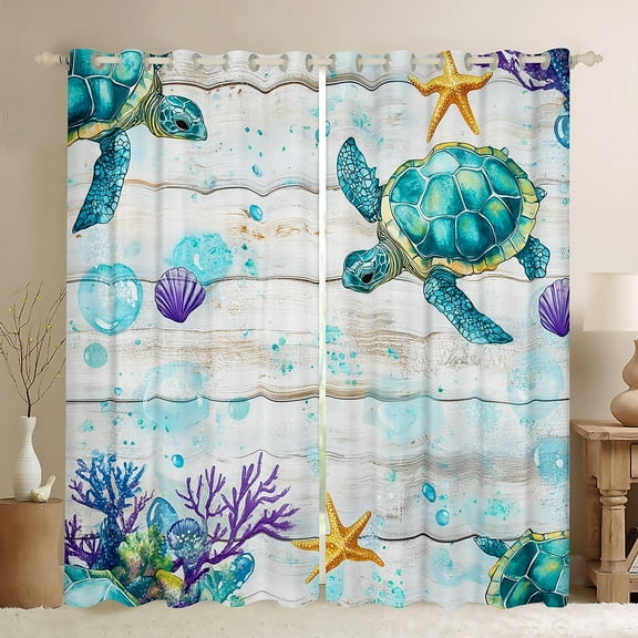 Erosebridal Sea Turtle Curtains for Living Room, Lodge House 30%-50% Blackout Curtains Set of 2 (38x45), Kawaii Starfish Curtains Pack of 2, Window Drapes Bedroom Decor