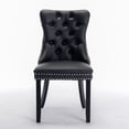 thumbnail image 4 of Accent Dining Chair Set of 2 with High Back, Modern PU Leather Upholstered Kitchen Chair with Solid Wood Frame & Legs, High-end Tufted Armless Chair with Nailhead Trim for Dining Room, Black & Gray, 4 of 9