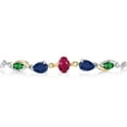thumbnail image 2 of Gem Stone King 925 Silver and 10K Yellow Gold Red Ruby Blue Sapphire Green Nano Emerald and Lab Grown Diamond Tennis Bracelet for Women By Keren Hanan (2.04 cttw, Adjustable up To 9 inch), 2 of 3