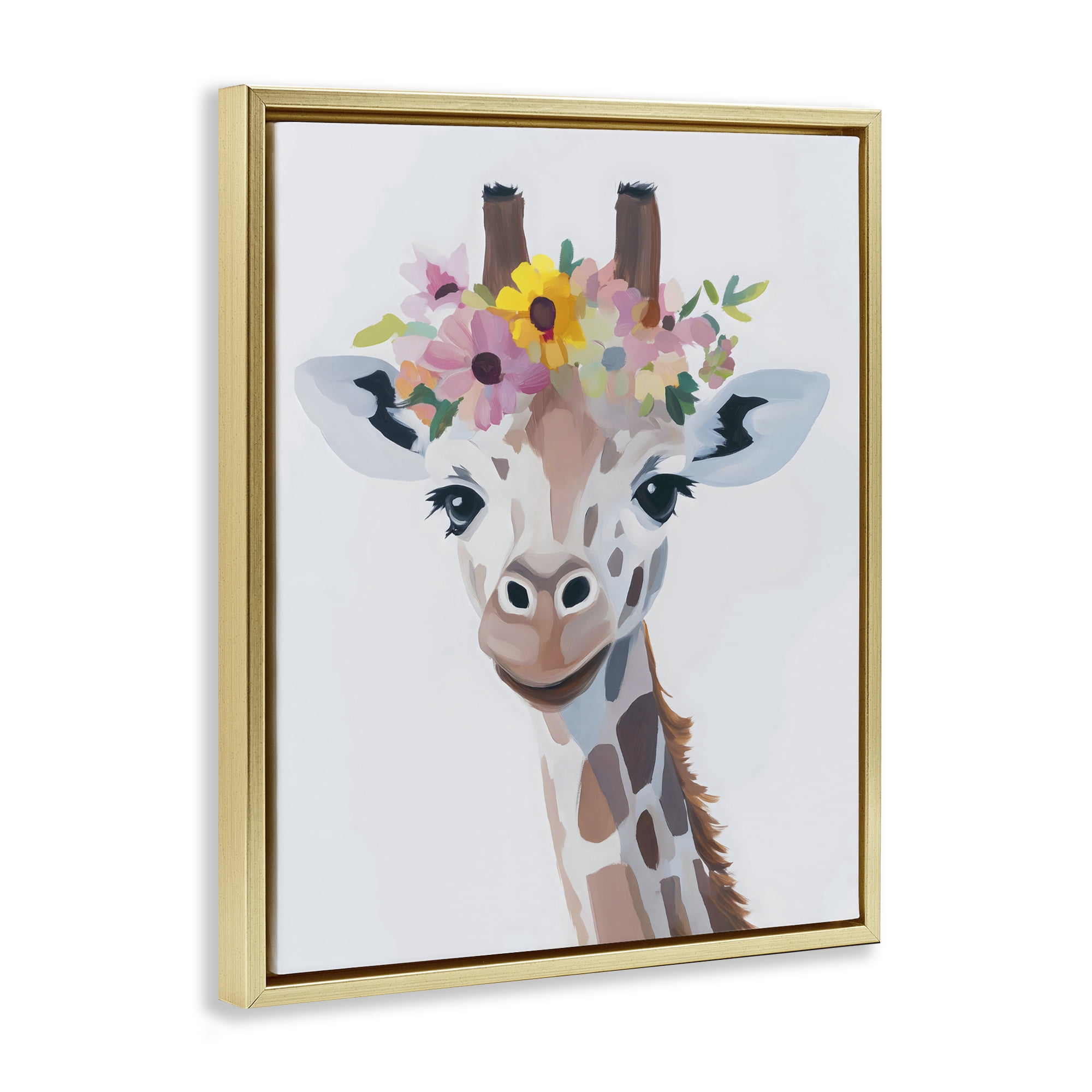 Stupell Industries Flower Crown Giraffe Gold Framed Floater Canvas Wall Art, design by The Prints Vibe
